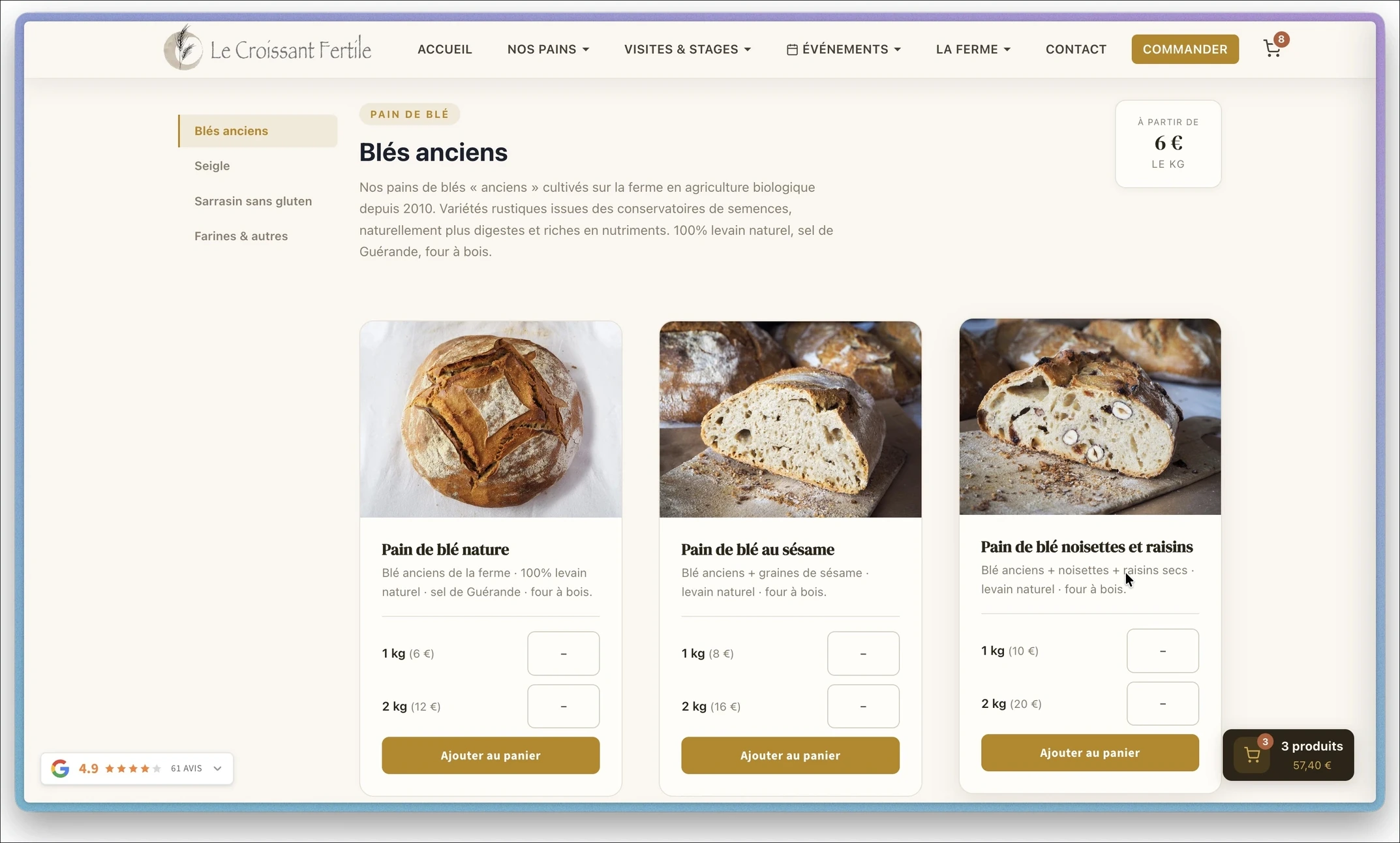 Le Croissant Fertile — page produits Blés anciens